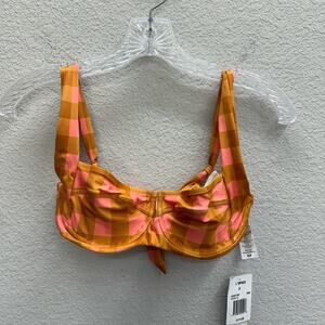 L Space Swimsuit Women's Size S Brown Pink Plaid Bikini Top New